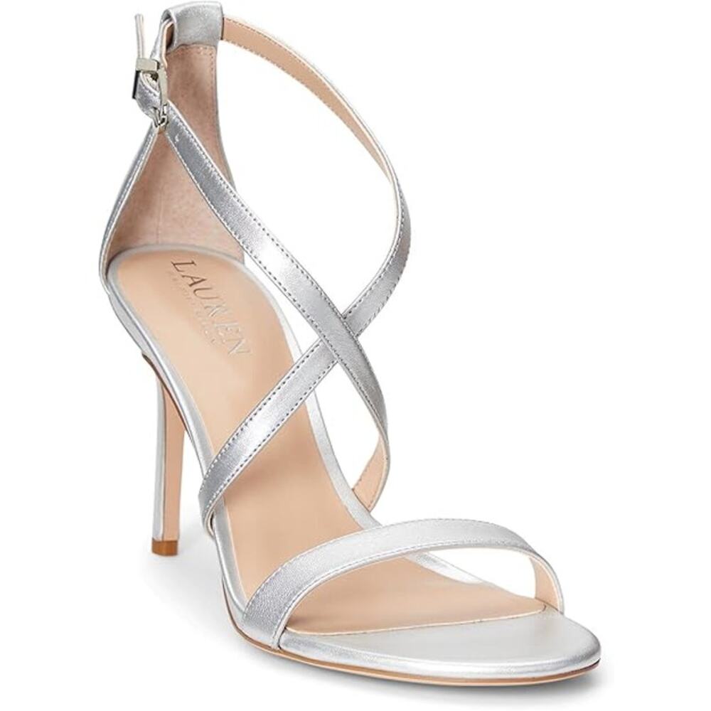 Lauren Ralph Lauren Gabriele women Silver Leather Stiletto heel Sandal 9.5 nwob